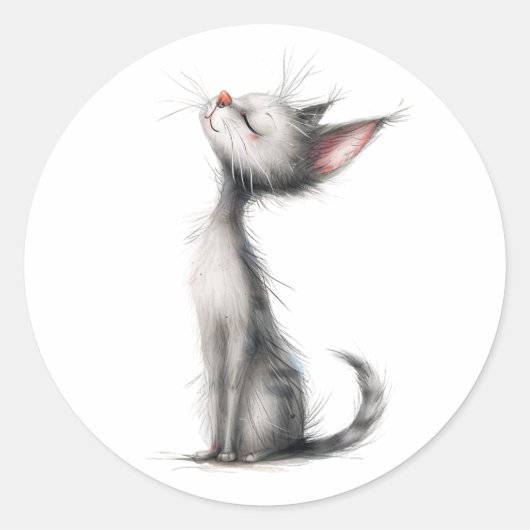Sticker Rond Illustration de chat gris (Devant)