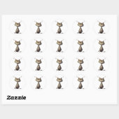 Sticker Rond Illustration de chat Gris Gris Whimsical (Feuille)
