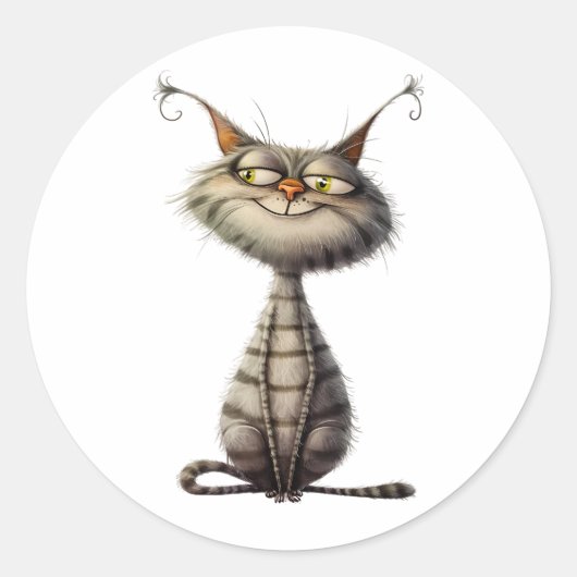 Sticker Rond Illustration de chat Gris Gris Whimsical (Devant)