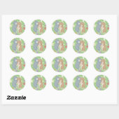 Sticker Rond Illustration de chats mignons et de fleurs (Feuille)
