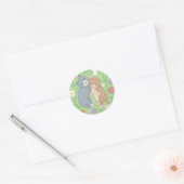 Sticker Rond Illustration de chats mignons et de fleurs (Enveloppe)