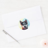 Sticker Rond Illustration de Chien Chien Chien Chien Chien Cot (Enveloppe)