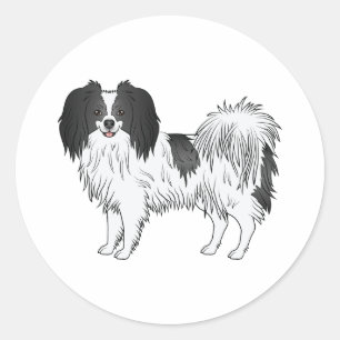 Sticker Rond Illustration de chien de dessin Phalène noir et bl