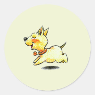 Sticker Rond Illustration de chien mignon en train de courir po