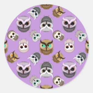 Sticker Rond Illustration de chouette mignonne sur fond violet