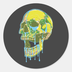 Sticker Rond Illustration de crâne qui dégouline de néon – Art