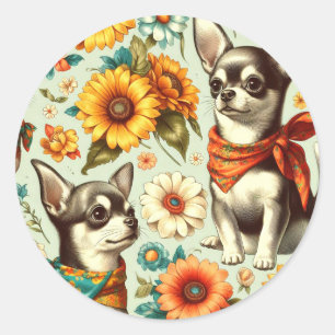 Sticker Rond Illustration de Cute Retro Chihuahua