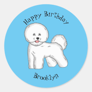 Sticker Rond illustration de dessin animé de chien bichon frise