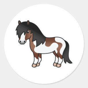 Sticker Rond Illustration de dessin animé de poney Shetland Pin