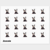 Sticker Rond Illustration de dessin animé d'ours panda assis (Feuille)