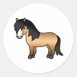 Sticker Rond Illustration de dessin animé mignon de poney Shetl