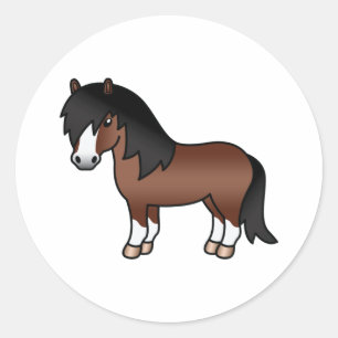 Sticker Rond Illustration de dessin animé mignon de poney Shetl