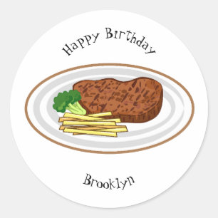 Sticker Rond Illustration de dessin de steak