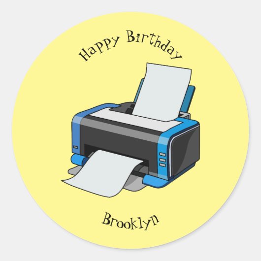 Sticker Rond Illustration de dessin d'imprimante (Devant)