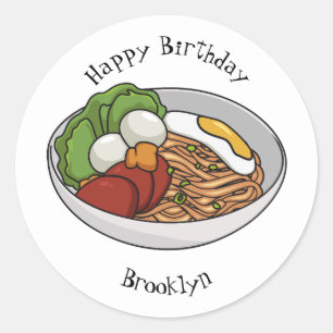 Sticker Rond Illustration de dessin sur les nouilles