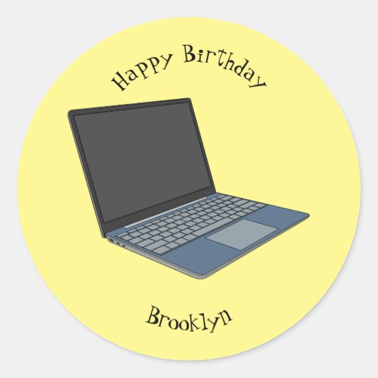 Sticker Rond Illustration de dessin sur ordinateur portable (Devant)