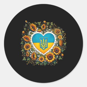 Sticker Rond Illustration de drapeau ukrainien et tournesols 1