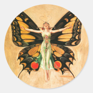 Sticker Rond Illustration de femme volant papillon Flapper