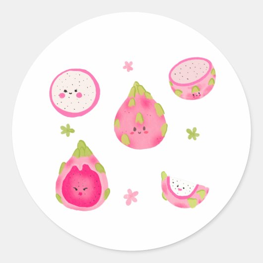 Sticker Rond Illustration de fruits de dragon mignons - Kawaii  (Devant)