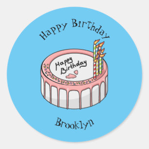 Sticker Rond Illustration de gâteau d'anniversaire