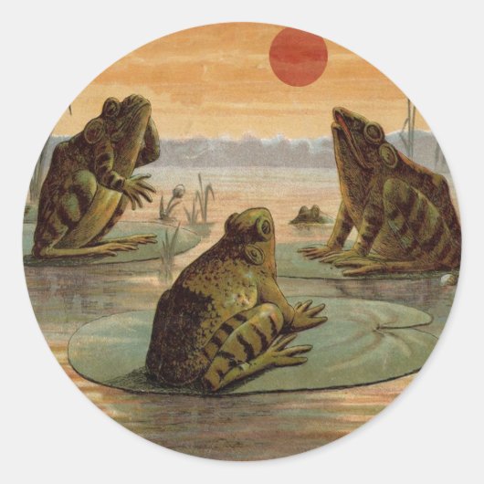 Sticker Rond Illustration de grenouilles Lily Pads Moon (Devant)