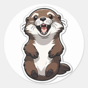 Sticker Rond Illustration de Happy Cartoon Otter - Art animal m