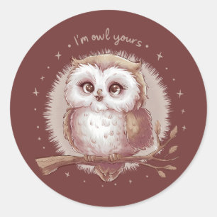 Sticker Rond Illustration de hibou mignonne Cottagecore fantais