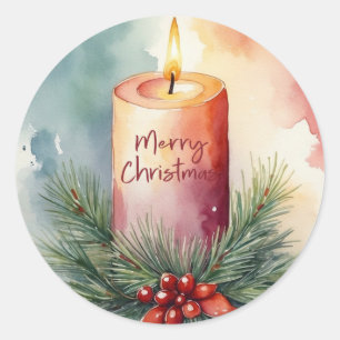 Sticker Rond Illustration de la bougie de Noël de l'aquarelle