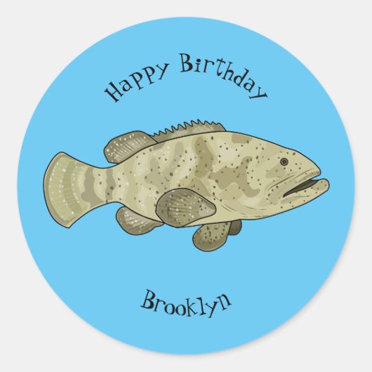 Sticker Rond Illustration de la caricature du poisson de mérou (Devant)