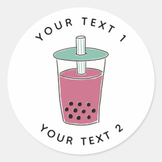 Sticker Rond Illustration de la ligne de thé Boba texte personn
