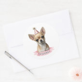 Sticker Rond Illustration de la mite blanche rose Chihuahua (Enveloppe)
