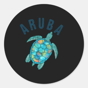 Sticker Rond Illustration de la tortue de mer d'Aruba Beach