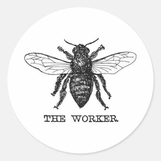 Sticker Rond Illustration de l'abeille du travailleur vintage (Devant)