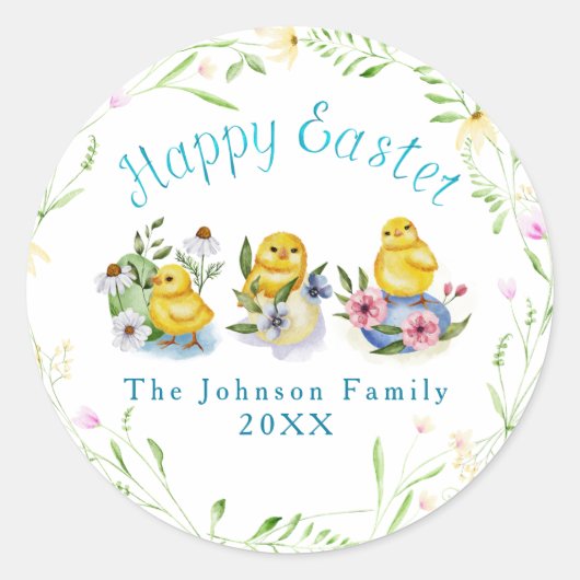 Sticker Rond Illustration de l'aquarelle de Pâques : Poussins d (Devant)