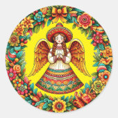 Sticker Rond Illustration de l'art de la couronne de fleurs d'a (Devant)