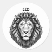 Sticker Rond Illustration de l'encre d'art Zodiac Leo Lions Hea (Devant)