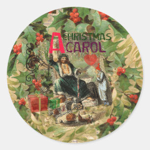 Sticker Rond Illustration de l'esprit de Noël présent Scrooge