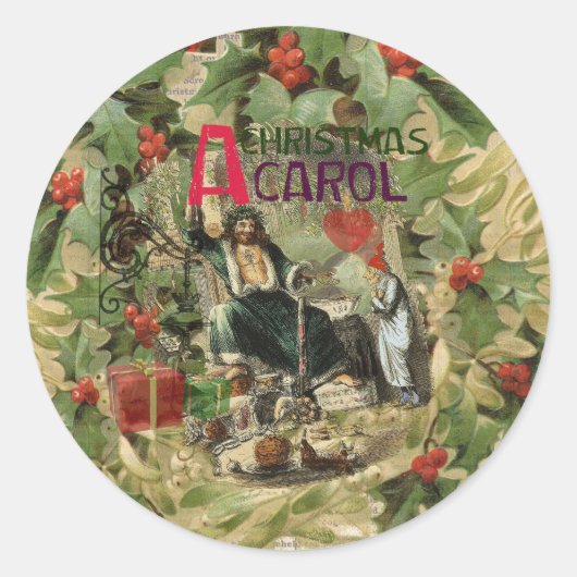 Sticker Rond Illustration de l'esprit de Noël présent Scrooge (Devant)