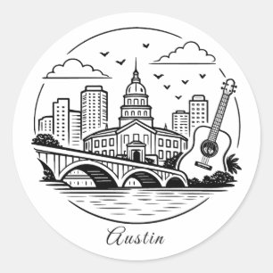Sticker Rond Illustration de ligne noire Austin