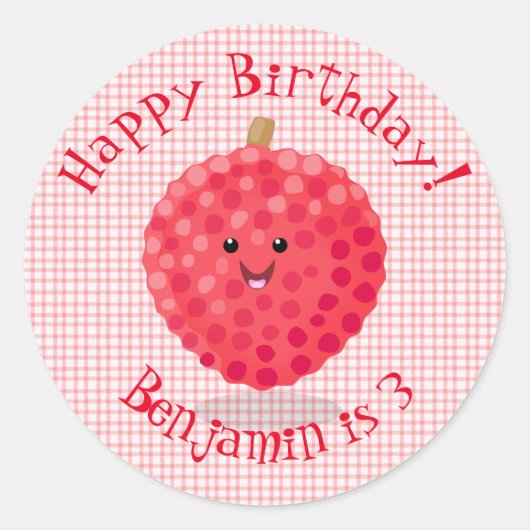 Sticker Rond Illustration de litchee rose mignon (Devant)