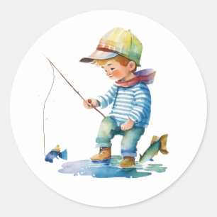Sticker Rond Illustration de Little Boy Fishing