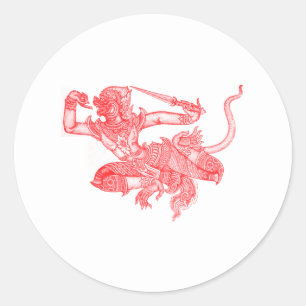 Sticker Rond Illustration de livre vintage de Hanuman