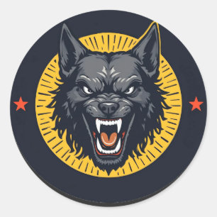 Sticker Rond Illustration de loup féroce avec design circulaire