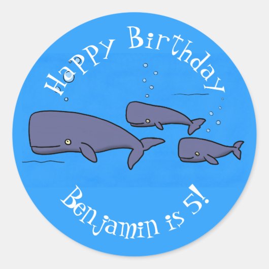 Sticker Rond Illustration de mignonne migratrice de baleines à (Devant)