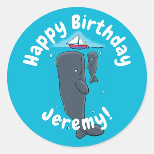 Sticker Rond Illustration de mignons baleines et voiliers (Devant)