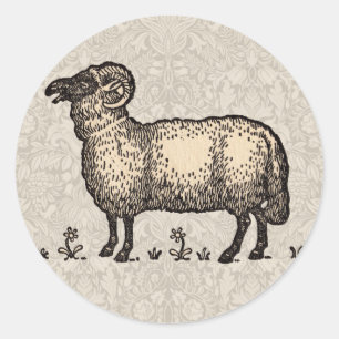 Sticker Rond Illustration de mouton vintage : Art classique de