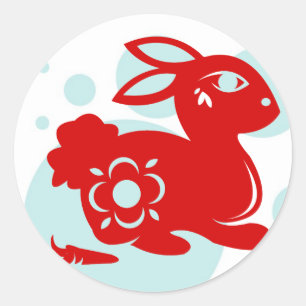 STICKER ROND ILLUSTRATION DE PAPIER EN RABBIT ZODIAC CHINOIS