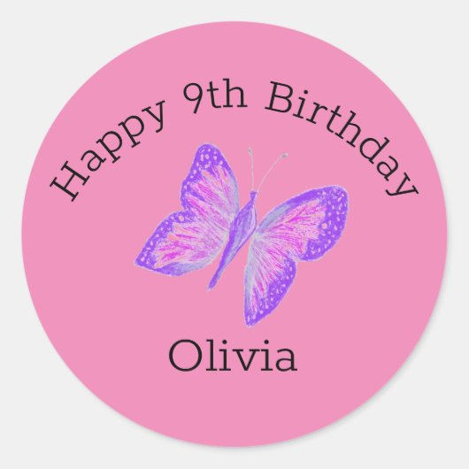 Sticker Rond Illustration de papillon d'anniversaire rose pâle (Devant)