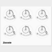 Sticker Rond Illustration de Penny Farthing (Feuille)