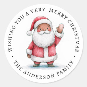 Sticker Rond Illustration de Père Noël mignon qui agite la main